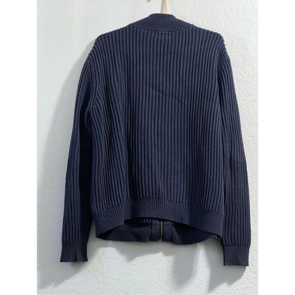 L.L.Bean Sweater Sz L Blue Full Zip Cotton Knit Classic 90s Grandpa Mock Neck - Picture 3 of 3
